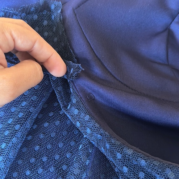 🛍️SALE🛍️ Venvienna Polka Dot Navy Blue Lace Midi Dress with Ruffles Details - Picture 11 of 11